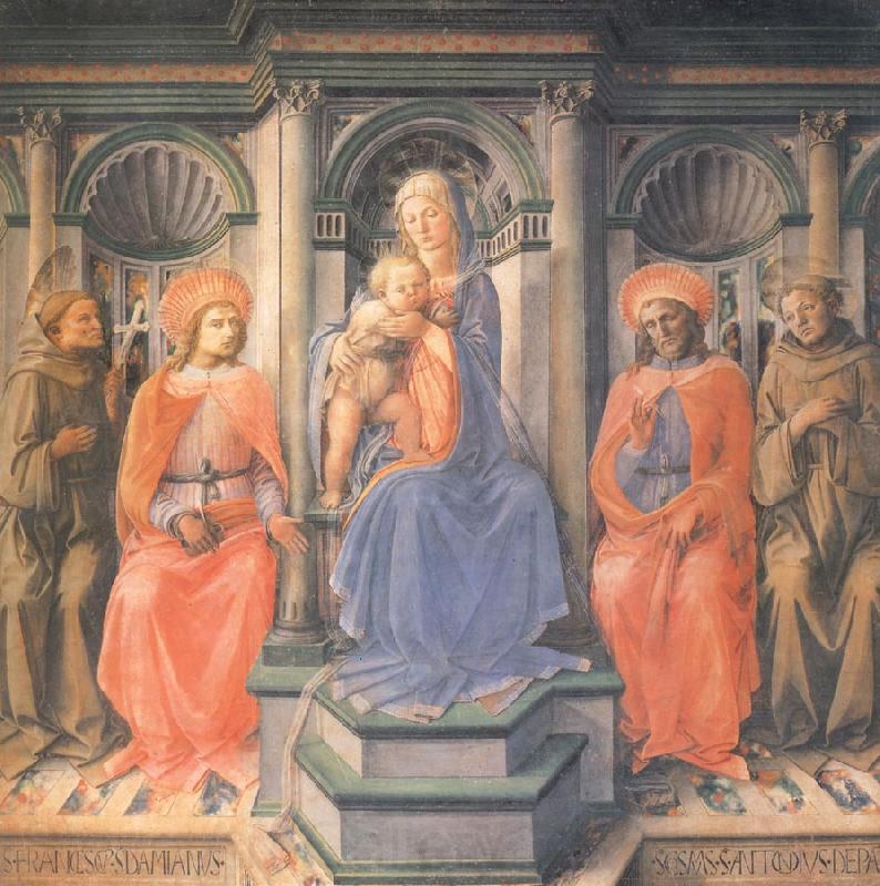 Fra Filippo Lippi Madonna and Child Enthroned with Sts Francis,Damian,Cosmas and Anthony of Padua Germany oil painting art